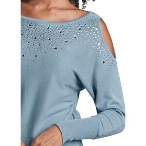Venus Blue Rhinestones Cold Shoulder Sweater XXXL‎ Sparkle Pastel NWOT SALE